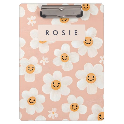 Monogram Personalisiert Smile Daisy Floral Muster Klemmbrett (Vorderseite)