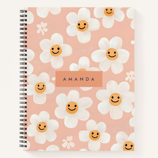 Monogram Personalisiert Smile Daisy Floral Muster Notizblock (Vorderseite)