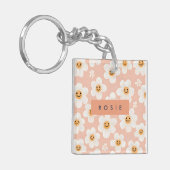 Monogram Personalisiert Smile Daisy Floral Muster Schlüsselanhänger (Vorderseite links)