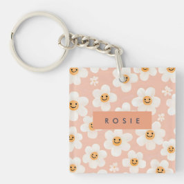 Monogram Personalisiert Smile Daisy Floral Muster Schlüsselanhänger