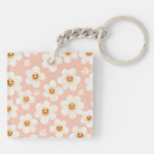 Monogram Personalisiert Smile Daisy Floral Muster Schlüsselanhänger (Rückseite)