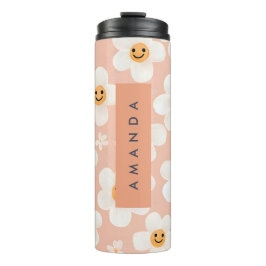 Monogram Personalisiert Smile Daisy Floral Muster Thermosbecher