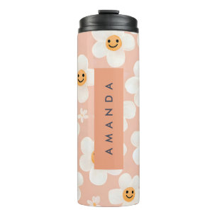 Monogram Personalisiert Smile Daisy Floral Muster Thermosbecher