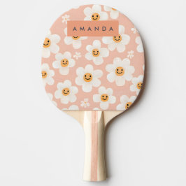 Monogram Personalisiert Smile Daisy Floral Muster Tischtennis Schläger