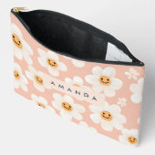 Monogram Personalisiert Smile Daisy Floral Muster Zubehörtasche (Offen)