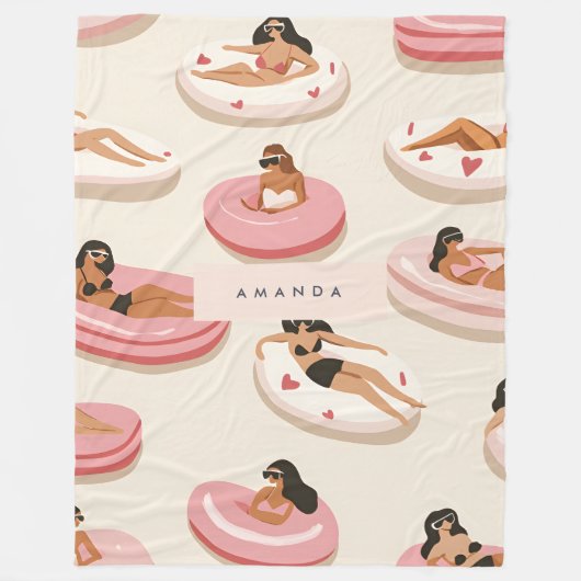 Monogram Personalisiert Summer Pool Floating Muste Fleecedecke (Vorderseite)