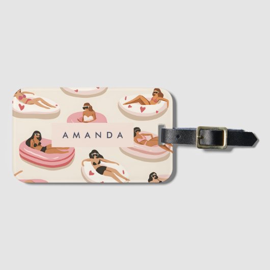 Monogram Personalisiert Summer Pool Floating Muste Gepäckanhänger (Vorderseite (Horizontal))