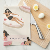 Monogram Personalisiert Summer Pool Floating Muste Geschirrtuch (Viertel Falte)