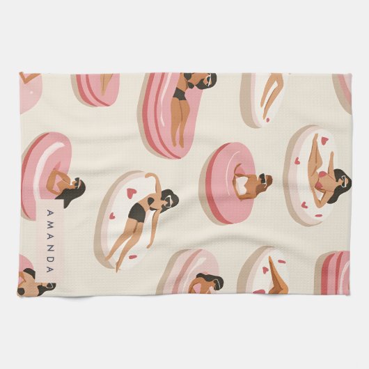 Monogram Personalisiert Summer Pool Floating Muste Geschirrtuch (Horizontal)