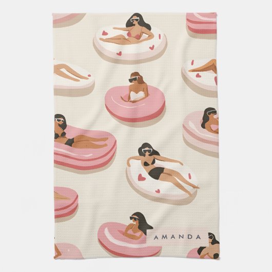 Monogram Personalisiert Summer Pool Floating Muste Geschirrtuch (Vertikal)