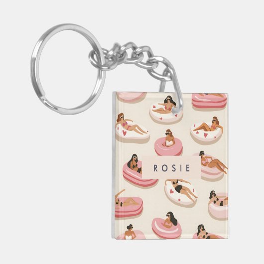Monogram Personalisiert Summer Pool Floating Muste Schlüsselanhänger (Vorderseite links)