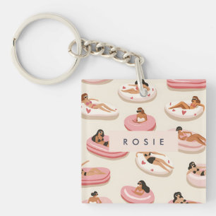 Monogram Personalisiert Summer Pool Floating Muste Schlüsselanhänger
