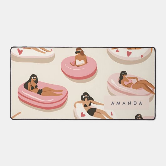 Monogram Personalisiert Summer Pool Floating Muste Schreibtischunterlage (Vorderseite)