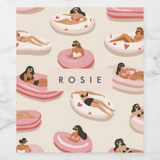 Monogram Personalisiert Summer Pool Floating Muste Weinetikett (Einzelnes Label)