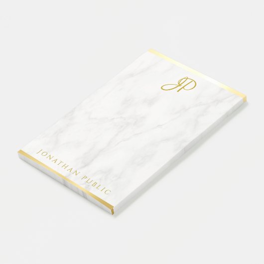Monogram Personalisiert Template Weißes Marmor Gol Post-it Klebezettel (angewinkelt)