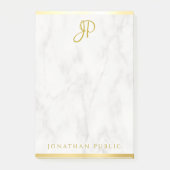 Monogram Personalisiert Template Weißes Marmor Gol Post-it Klebezettel (Vorderseite)
