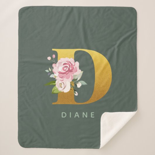 Monogram Personalisierte Imitat Gold Letter D Sherpadecke (Vorderseite)
