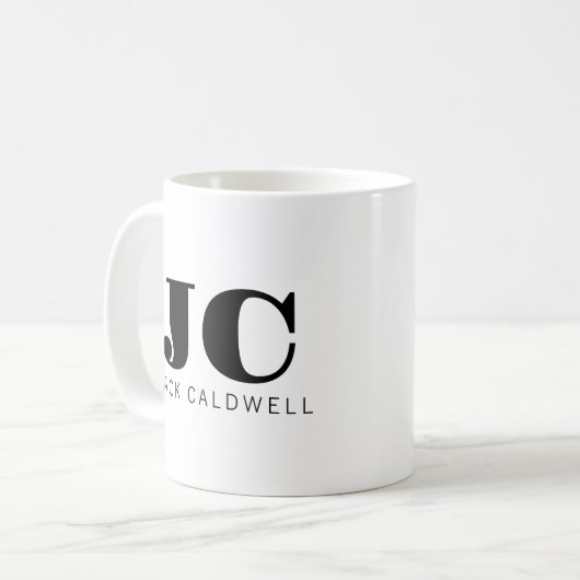 Monogram personalisierte klassische fett Schwarz-w Kaffeetasse (Vorderseite Links)