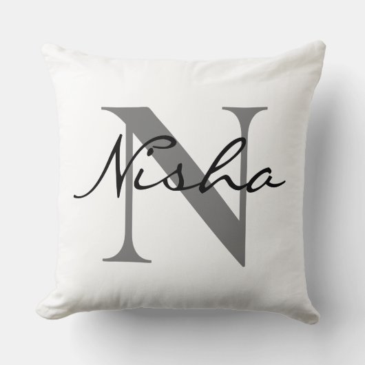 Monogram, Personalisierter Name der schwarzen grau Kissen (Vorderseite)