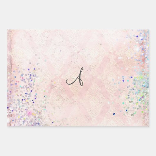 Monogram personalize Pink Glitzer Elegant Trendy Geschenkpapier Set (Vorderseite)