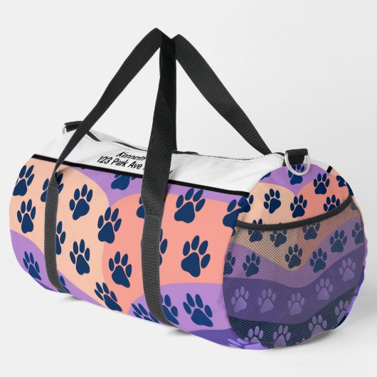Monogram Personalize Wavy Paw Print Pet Travel Duffle Bag (Rechte Ecke)