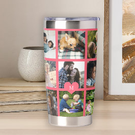 Monogram personalized modern multi photo collage thermobecher