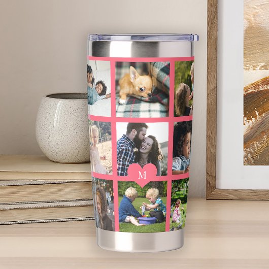 Monogram personalized modern multi photo collage thermobecher