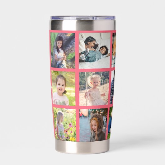 Monogram personalized modern multi photo collage thermobecher (Vorderseite)