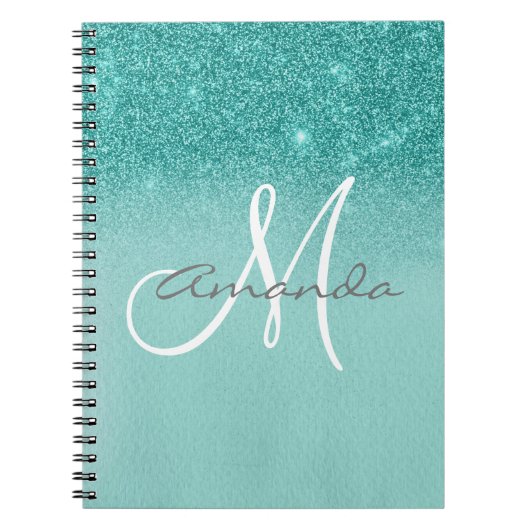 Monogram Personalized Turquoise Ombre Gift Notizblock (Vorderseite)