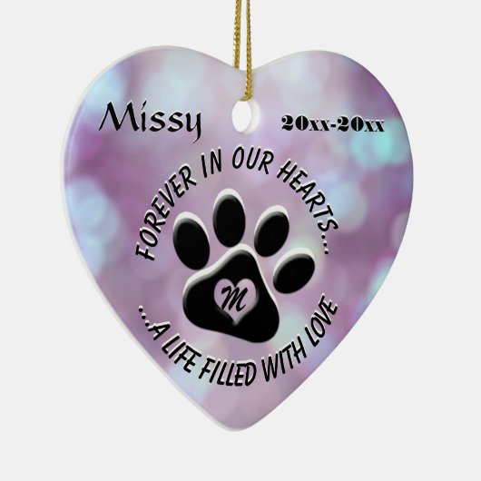 Monogram Pet Memorial Heart Keramik Ornament (Rechts)