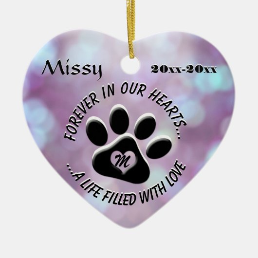 Monogram Pet Memorial Heart Keramik Ornament (Vorne)