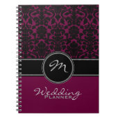 Monogram Pflaume Schwarz-weiß Damask Hochzeitsplan Notizblock (Vorderseite)