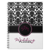 Monogram Pflaume Schwarz-weiß Damask Hochzeitsplan Notizblock (Vorderseite)