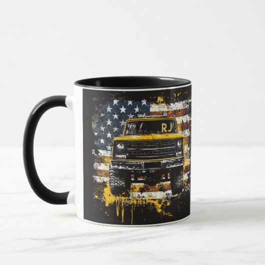 Monogram Pick Up Truck Flag Grunge Tasse (Links)