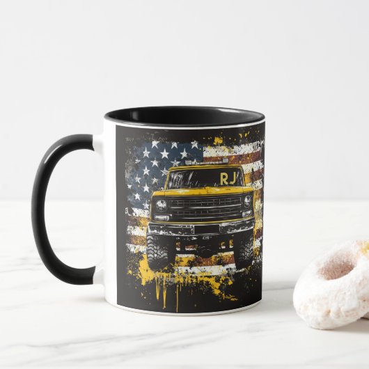 Monogram Pick Up Truck Flag Grunge Tasse (Mit Donut)