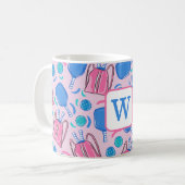 Monogram Pickleball Paddles and Balls Pink Preppy Kaffeetasse (Vorderseite Links)
