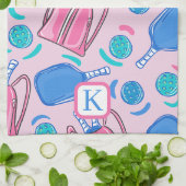 Monogram Pickleball Pink Preppy Geschirrtuch (Gefaltet)