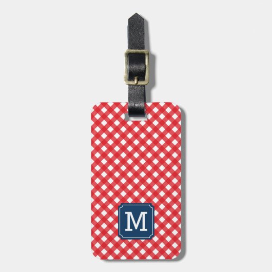Monogram Picnic Red Gingham und Blue Gepäckanhänger (Vorderseite vertikal)
