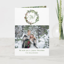 Monogram Pine Wath Christmas Foto Weihnachtskarte Feiertagskarte