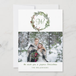 Monogram Pine Wath Christmas Foto Weihnachtskarte Feiertagskarte