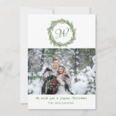 Monogram Pine Wreath Christmas Foto Feiertagskarte (Vorderseite)