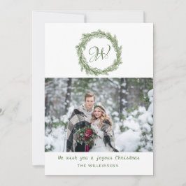 Monogram Pine Wreath Christmas Foto Feiertagskarte