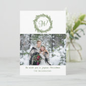 Monogram Pine Wreath Christmas Foto Feiertagskarte (Stehend Vorderseite)