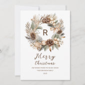 Monogram Pinecone Winter Wreath Frohe Weihnachten (Vorderseite)