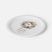 Monogram Pinecone Winter Wreath Frohe Weihnachten Pappteller (Schrägansicht)