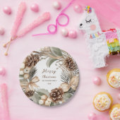 Monogram Pinecone Winter Wreath Frohe Weihnachten Pappteller (Party)