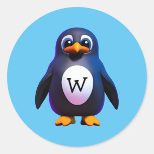 Monogram Pinguin Classic Round Aufkleber