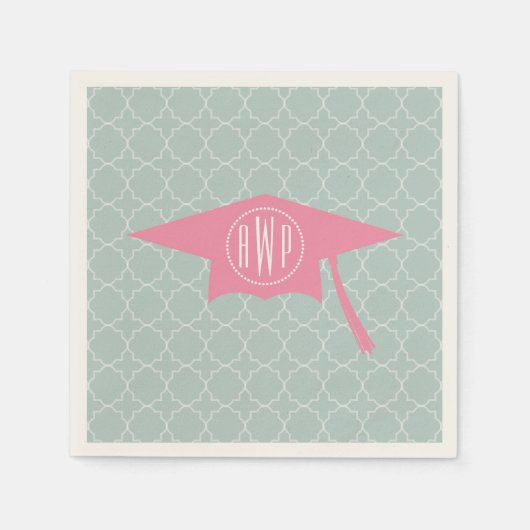 Monogram Pink Abschluss Hat + Quatrefolie Serviette (Vorderseite)