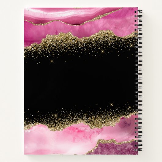 Monogram Pink Agate Crystal Gold Glitzer Notizblock (Rückseite)