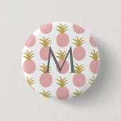 Monogram Pink and Gold Glitzer Ananas Button (Vorderseite)